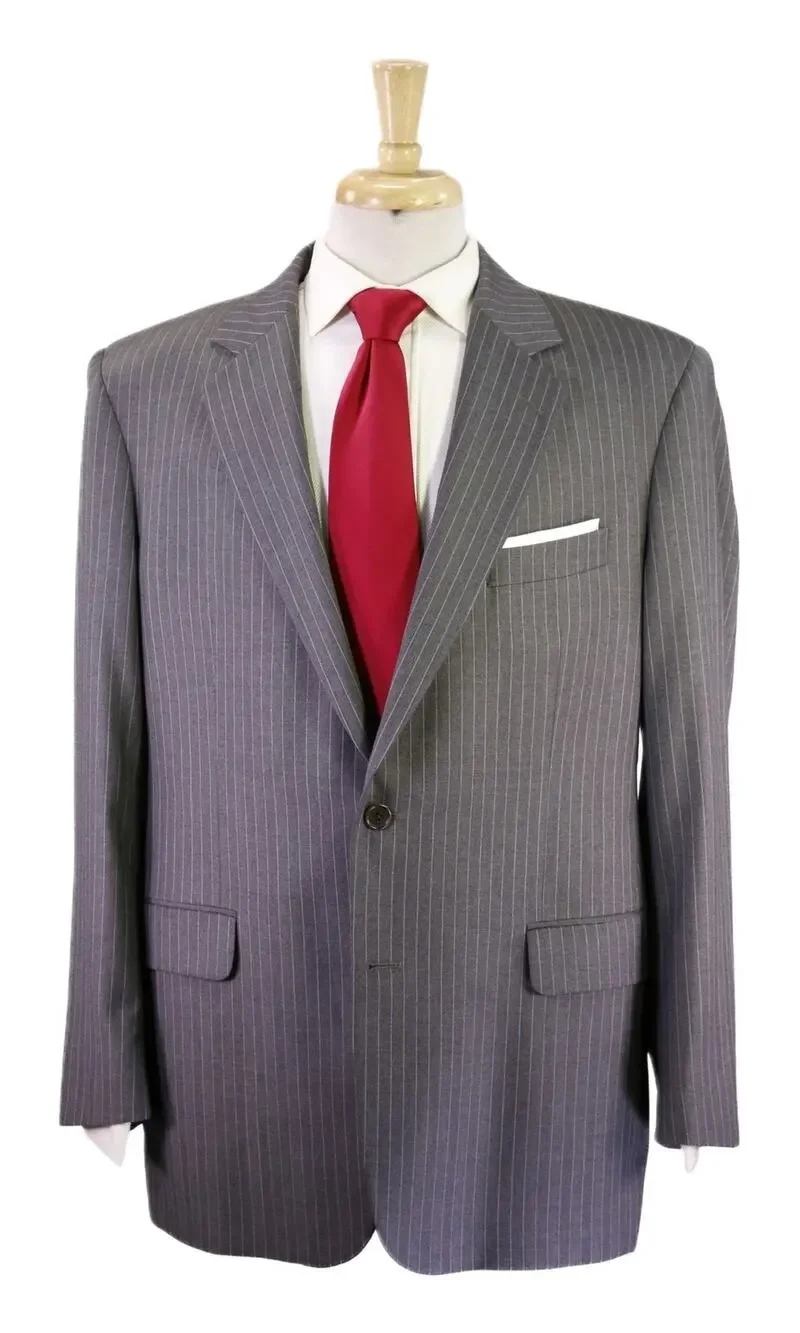 Brooks Brothers Madison Gray w/ Sky Blue Pinstripe 2-Btn Saxxon Wool Suit 42R
